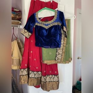 Blue, red and green lehenga